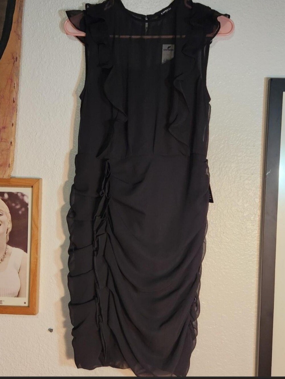 Express Black Ruffle Midi Dress